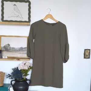 🪞NWT Ann Taylor Green Sheath Dress 3/4 Cuffed Sleeves Size 2P